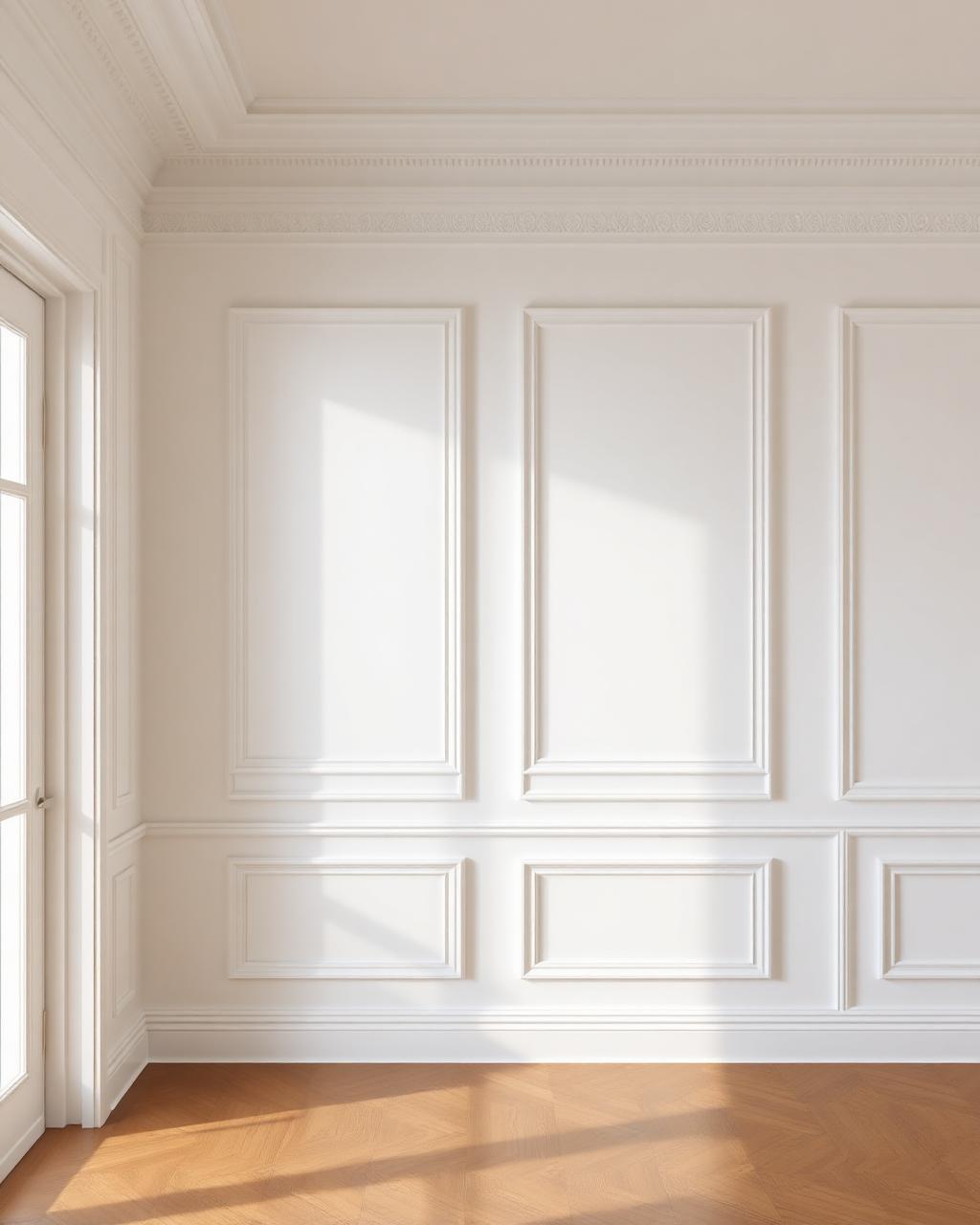 Beyaz MDF lake çerçeve pano uygulanmış klasik salon duvarı